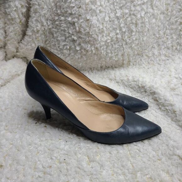 J.Crew Valentina Navy Blue Leather Pointed‎ Toe Heels sz 8.5 - Picture 1 of 9